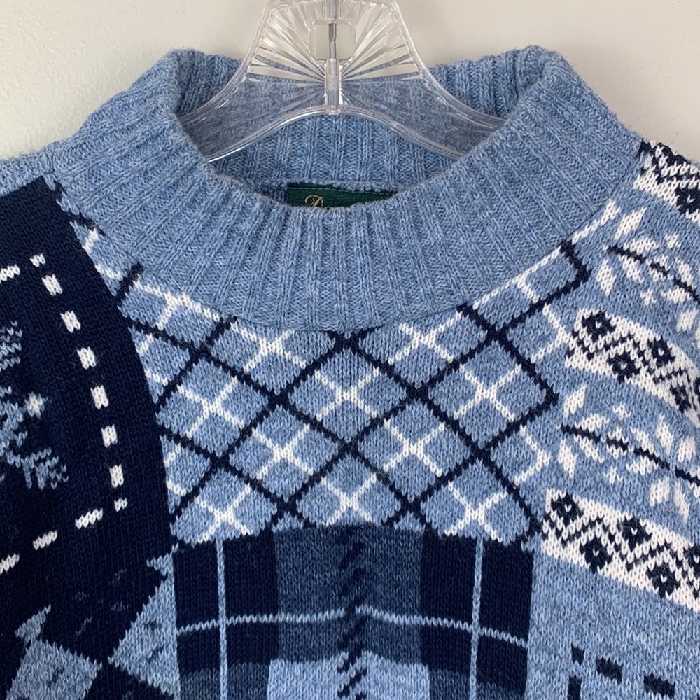 Vintage Dana Scott Blue Patchwork Cottagecore Sweater - Picture 2 of 6
